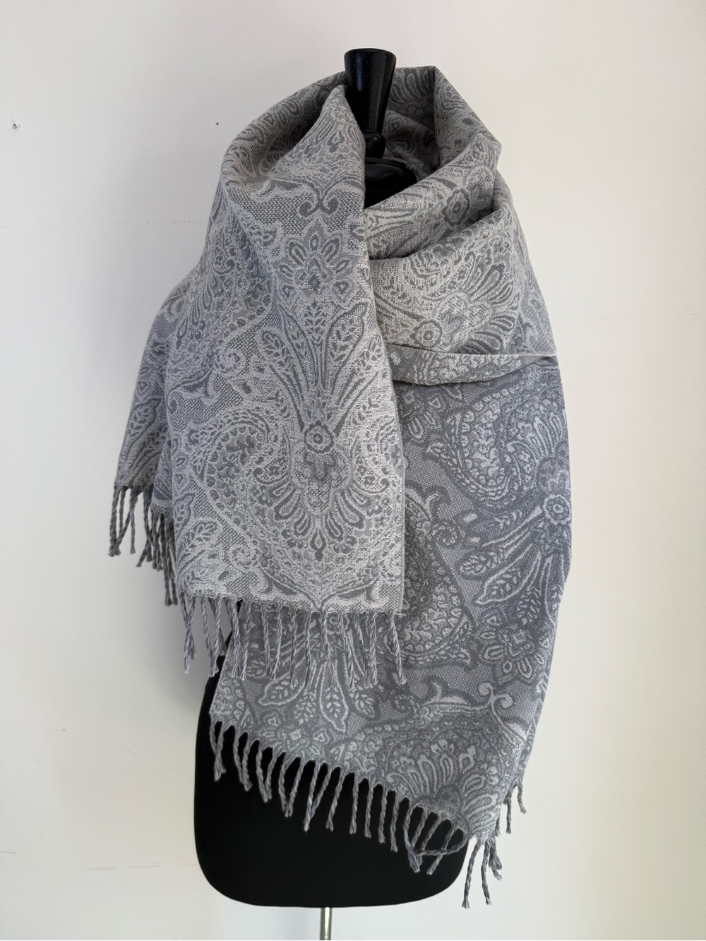 Pendleton Grey Paisley Fringe Wrap Scarf